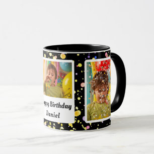 Mug Cadres photo personnalisables Noir Confetti Annive