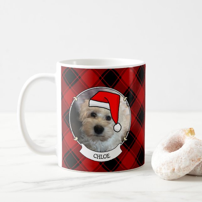 Mug Cadres photo personnalisés Noël rouge et noir Plai (Avec donut)