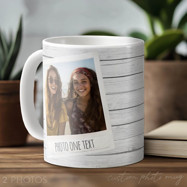 Mug Cadres Photo Rustiques 2 - Impression sur Bois Shi (Custom Photo Mug with 2 Photos)