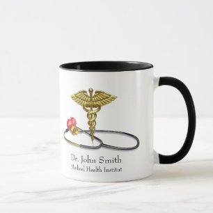 Mug Caducée d'or médical & Stéthoscope avec Cœur