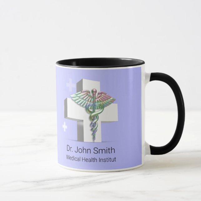Mug Caducée holographique 3D médical Croix blanche (Droite)