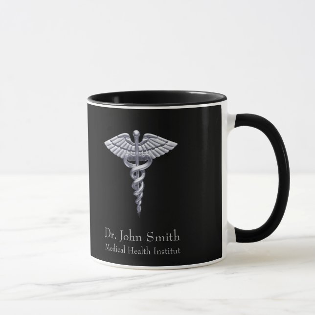 Mug Caducée Médicale Silver Classy sur Noir (Droite)