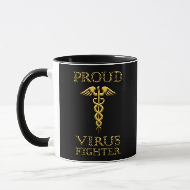 Mug Caduceus Fière Virus Fighter Jaune sur Noir (Gauche)