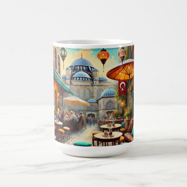 Mug Café à Istanbul aquarelle peinture (Centre)
