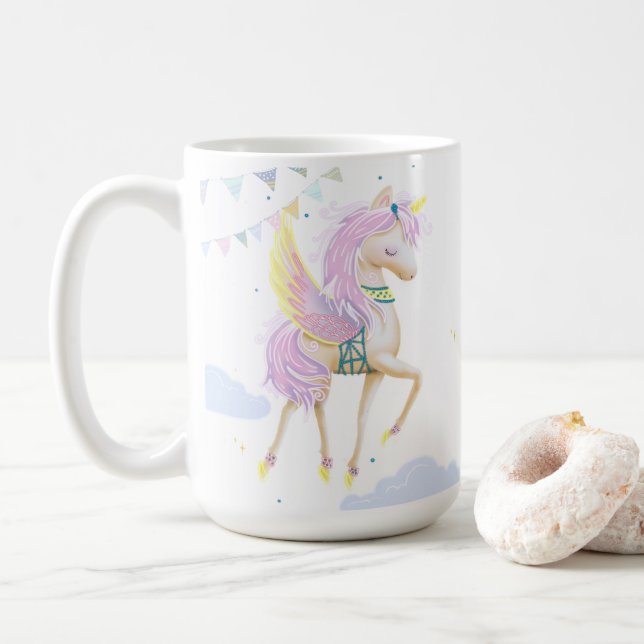 Mug café anniversaire avec une adorable licorne. (Avec donut)