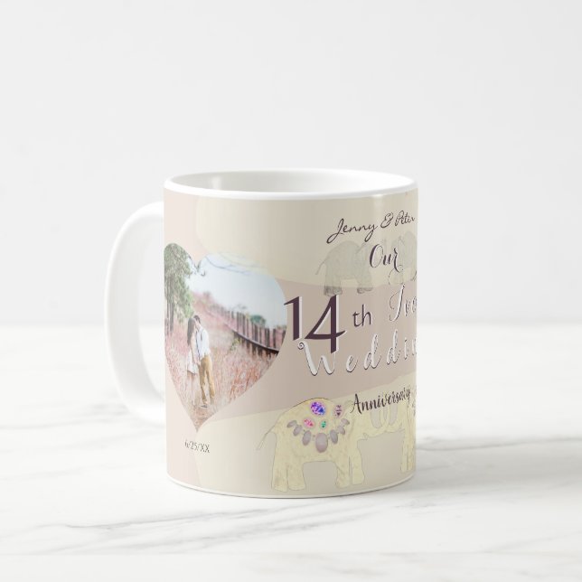Mug Café Anniversaire de Mariage de 14 Ans en Ivoi (Devant gauche)