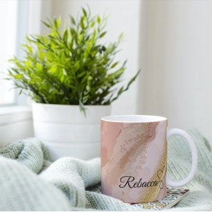 Mug Café Aquarelle Brown et Or personnalisé