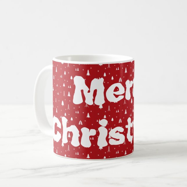 Mug Café Arbres de Noël et Flocons de Neige (Devant gauche)