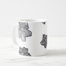 Mug café aux fleurs noires et blanches