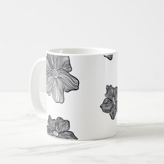 Mug café aux fleurs noires et blanches  (Devant gauche)