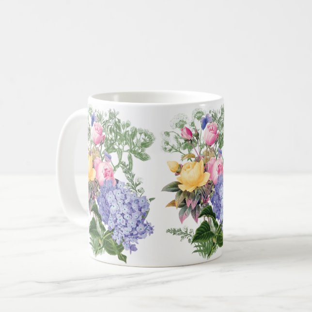 Mug café aux fleurs vintages (Devant gauche)