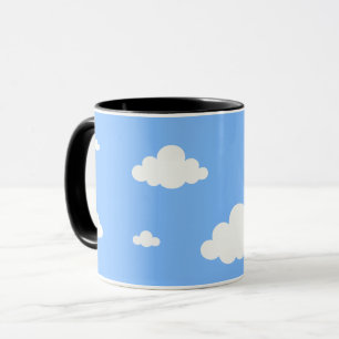 Mug café bleu ciel motif sans fin nuages blancs mi