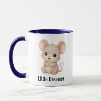 Mug Café Bleu Deux Tons Souris Rêveuse Mignonne