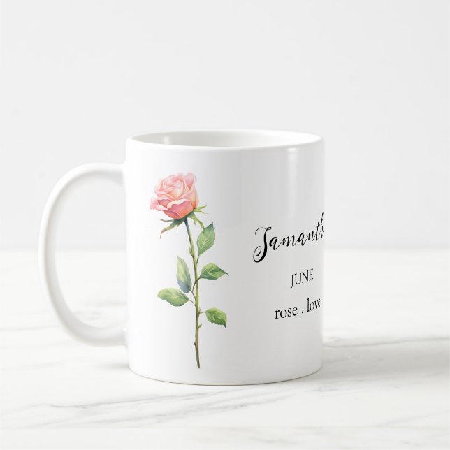 MUG CAFÉ CADEAU NOM DU MOIS FLEUR DE NAISSANCE JUI (Gauche)