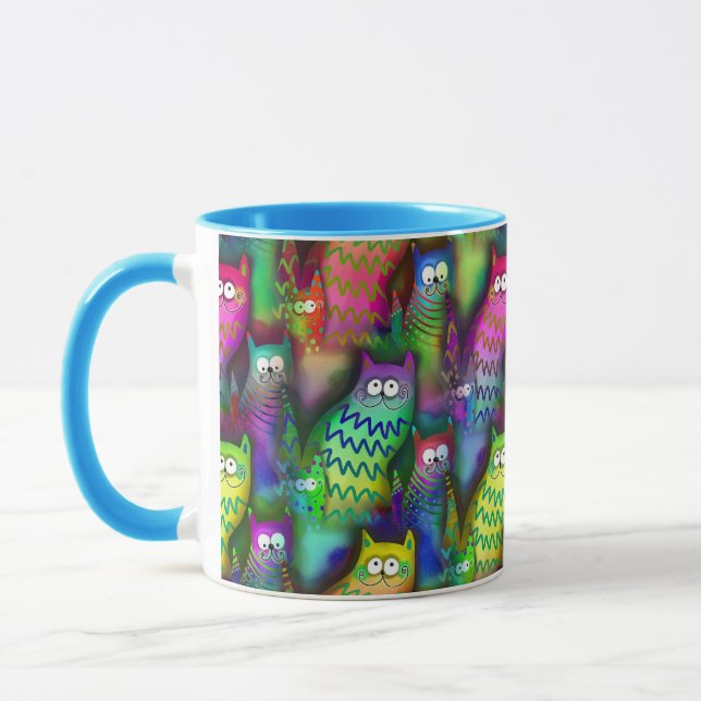 Mug Café cadeau Silly Graphic Art Cats Colorful (Gauche)