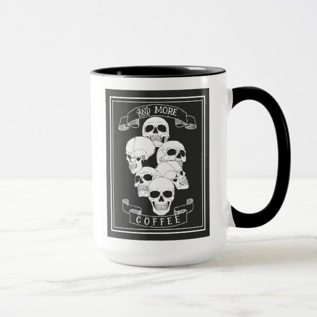 Mug Café Café et Plus de Café Crânes avec Texte (Droite)