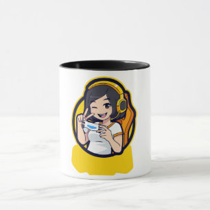 Mug Café caricaturale de fille de gamer joyeux