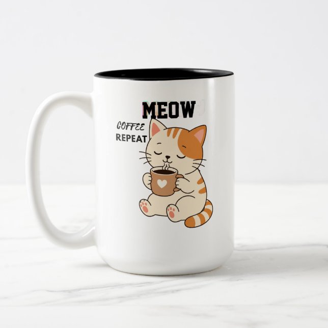 Mug Café Chat Mignon Répéter – Amour de Chat Drôle (Gauche)