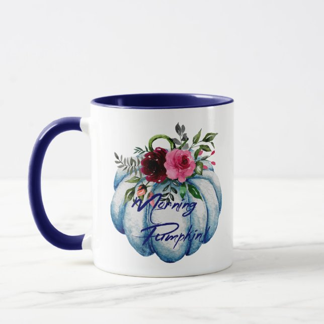 Mug Café Citrouille Cute Blue Morning personnalisé (Gauche)