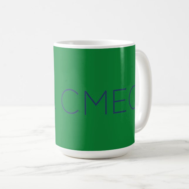 Mug café CMEC - 15 oz, vert avec marine (Devant droit)