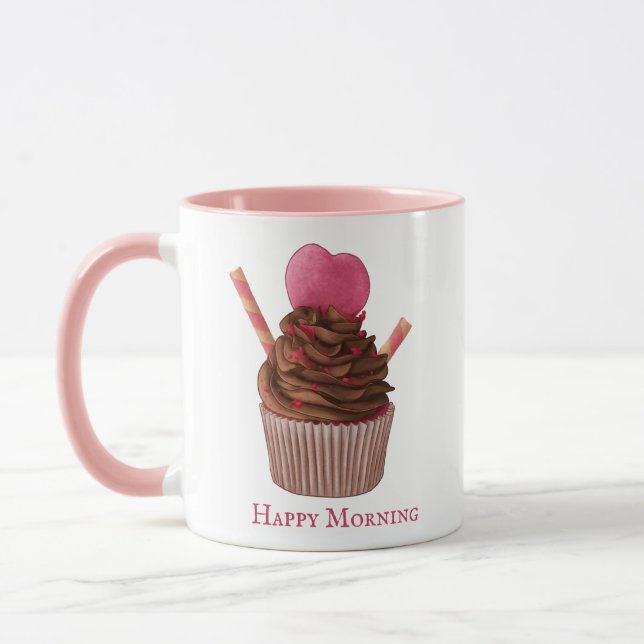 Mug café Cupcake rose personnalisé (Gauche)