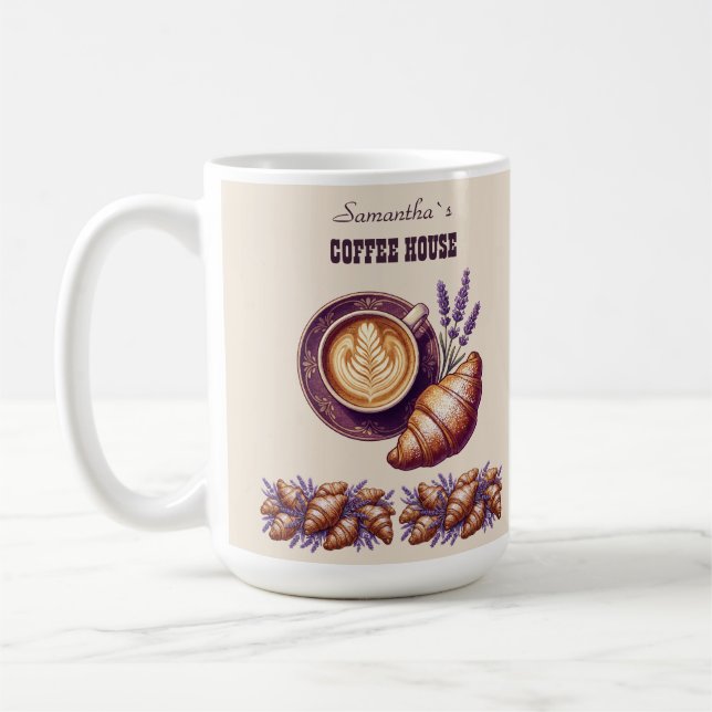 Mug Cafe Custom Merch Croissant Vintage Avec Lavande (Gauche)