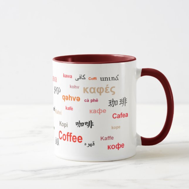 Mug Café dans différentes langues (rouges) (Droite)