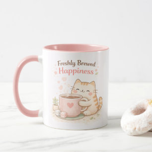 Mug Café de chat mignon kawaii fraîchement infusé rose