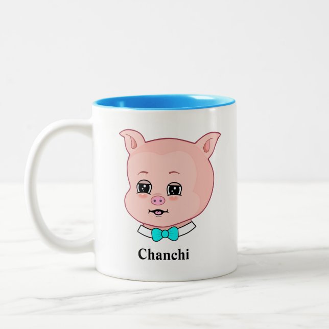 Mug Café Deux Tons Dessin Animé Cochon Chanchi Mig (Gauche)