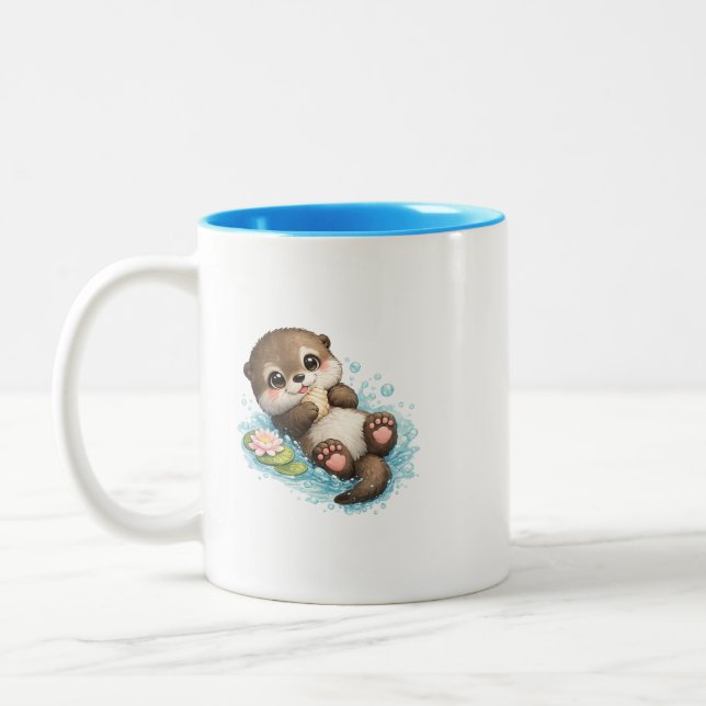 Mug Café Double Face avec une Douce Loutre Bébé Fl (Gauche)