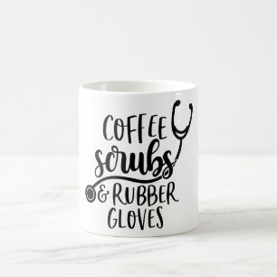 Mug Café, égratignures et gants en caoutchouc.