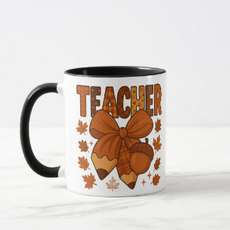 Mug café enseignant d'automne - Bow Plaid d'automn