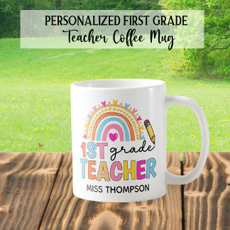 Mug café enseignant de 1ère année en arc-en-ciel p