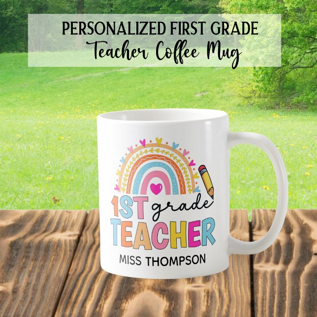 Mug café enseignant de 1ère année en arc-en-ciel p (Créateur téléchargé)
