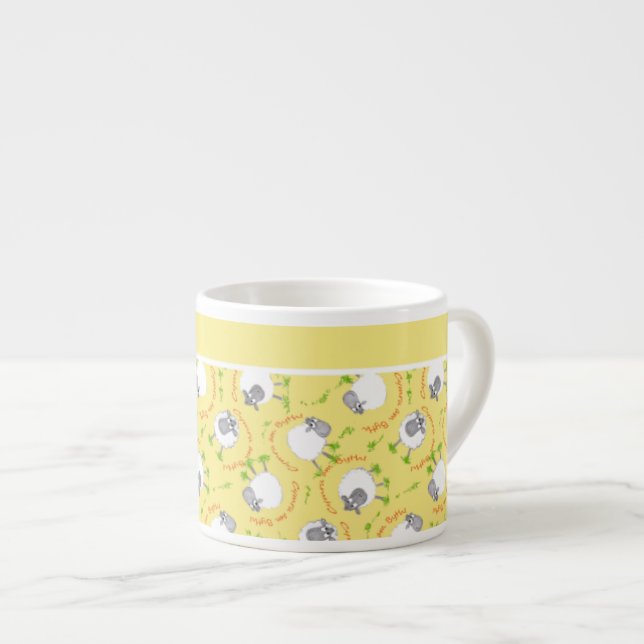 Mug café Espresso : Jaune, Motifs de moutons amusa (Devant droit)