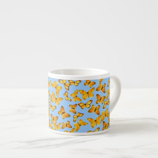 Mug café Espresso, Papillons d'or sur bleu (Devant droit)