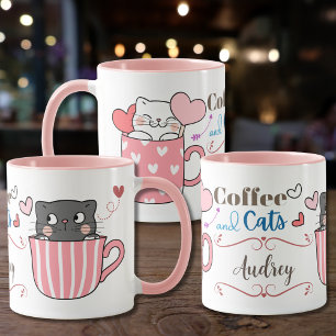 Mug Café et chats adorables Thème Personnalisé