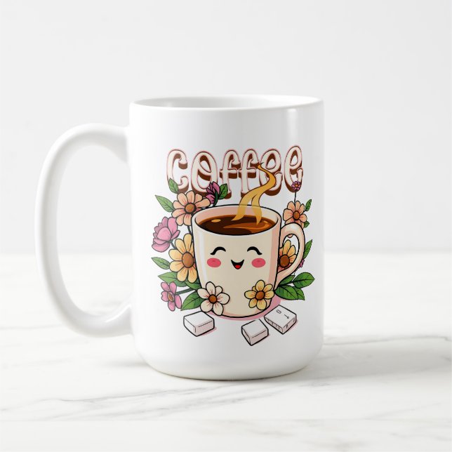 Mug Café et fleurs Cute Kawaii (Gauche)