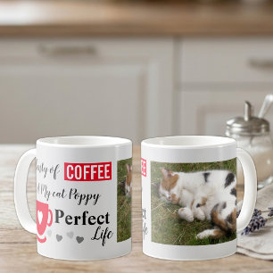 Mug Café et mon chat vie parfaite gris photo rouge