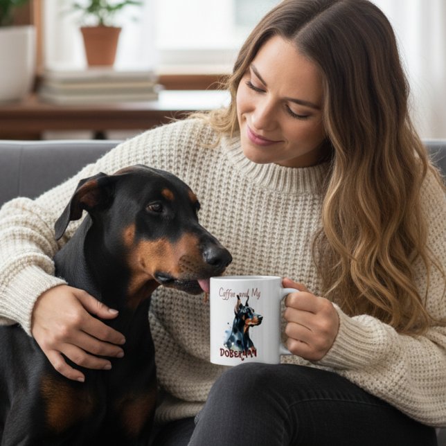 Mug Café et mon Doberman Noirs mignon / Personnaliser  (Créateur téléchargé)