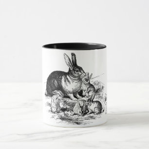 Mug café famille lapin noir et blanc