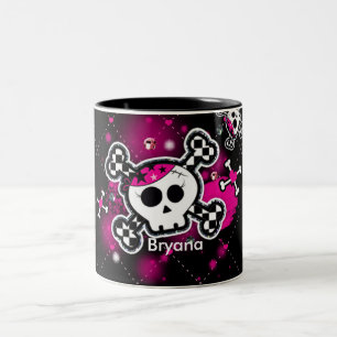 Mug Café Filles Crâne & Os Coeurs Roses