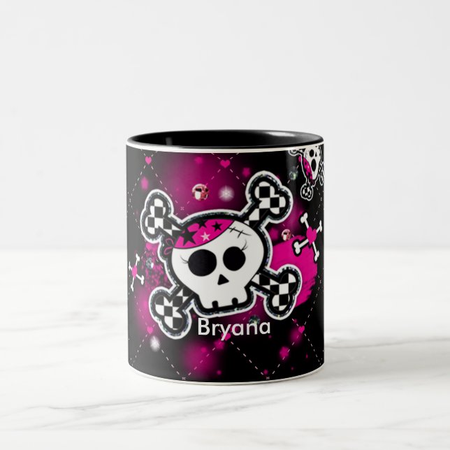 Mug Café Filles Crâne & Os Coeurs Roses (Centre)