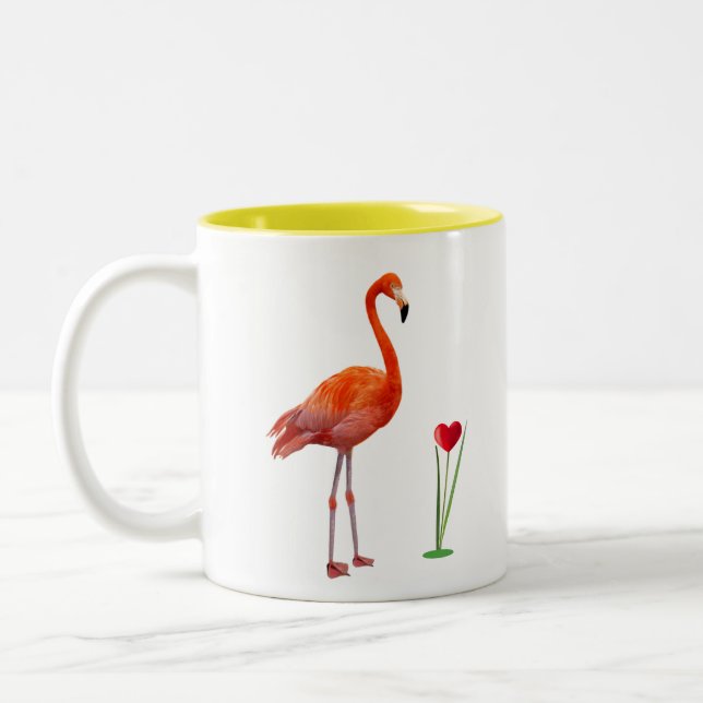 Mug Café Flamant Rose et Monogramme Bicolore (Gauche)