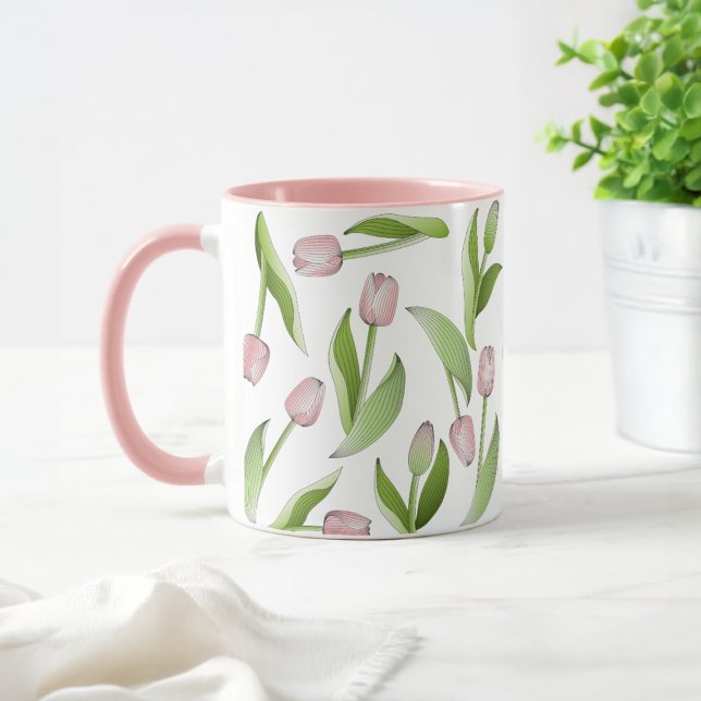Mug Café Fleur Tulipe Rose Botanique Moderne (Créateur téléchargé)
