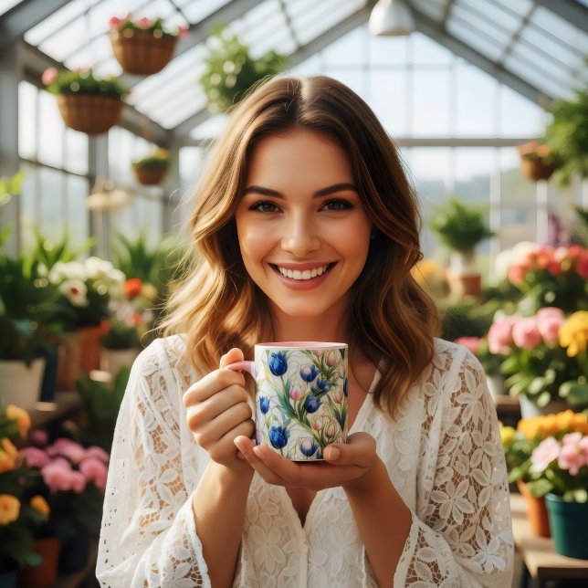 Mug café floral de roses bleues de style vitrail  (Créateur téléchargé)