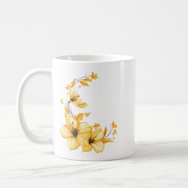Mug café floral jaune - Design botanique ensoleill (Gauche)