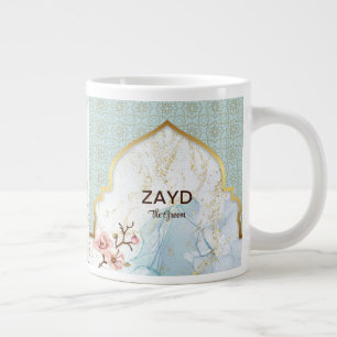 Mug café Groom personnalisé - bleu clair et or