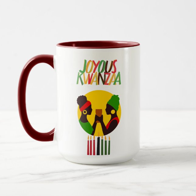 Mug café Kwanzaa avec des accents rouges, 15 oz (Gauche)