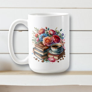 Mug Café, livres et fleurs